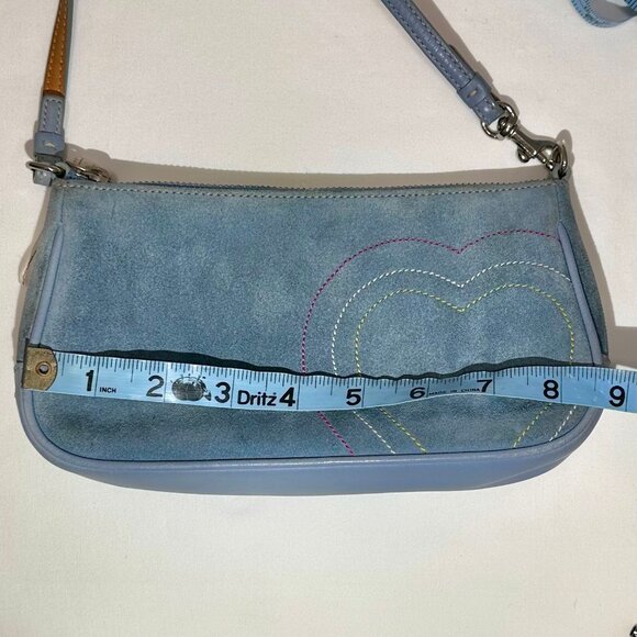 Coach Vintage Baby Blue Suede Leather Heart Stitched Demi Y2K Purse RARE 6732 - Picture 14 of 16